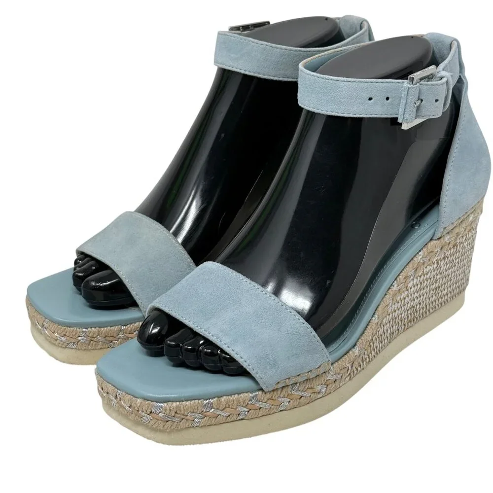 Vince Camuto Jefannah‎ Powder Baby Blue Suede Wedge Sandals Espadrilles 7M READ